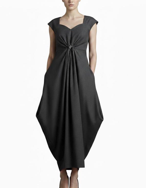 Charcoal Wool Cocoon Dress & Bolero Set