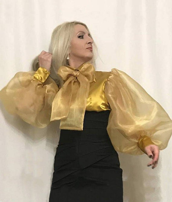 tie neck organza blouse