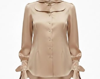 Satin Lapel Blouse: 80s Style, Puffy Sleeves