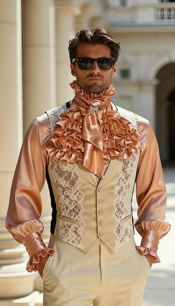 Silk ruffles shirt in men's sizes S M L XL 2XL 3XL