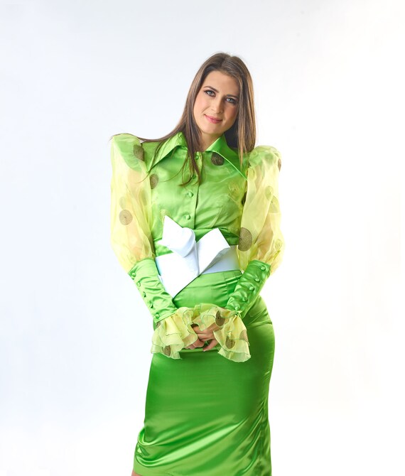 satin ruffle blouse
