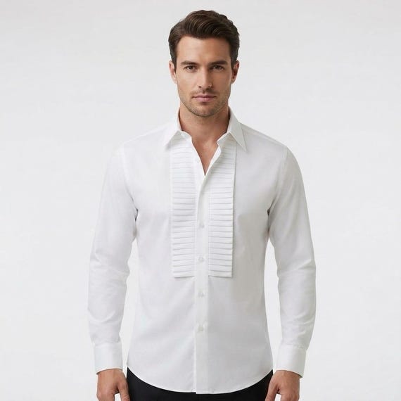 Ivory silk ruffled details shirt in sizes S M L XL 2XL 3XL