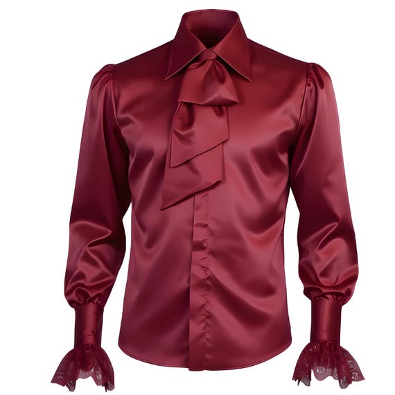 Wine English Regency Silk Shirt in Sizes Men S M L XL 2XL 3XL Wine English Regency Silk Shirt in Sizes Men S M L XL 2XL 3XL