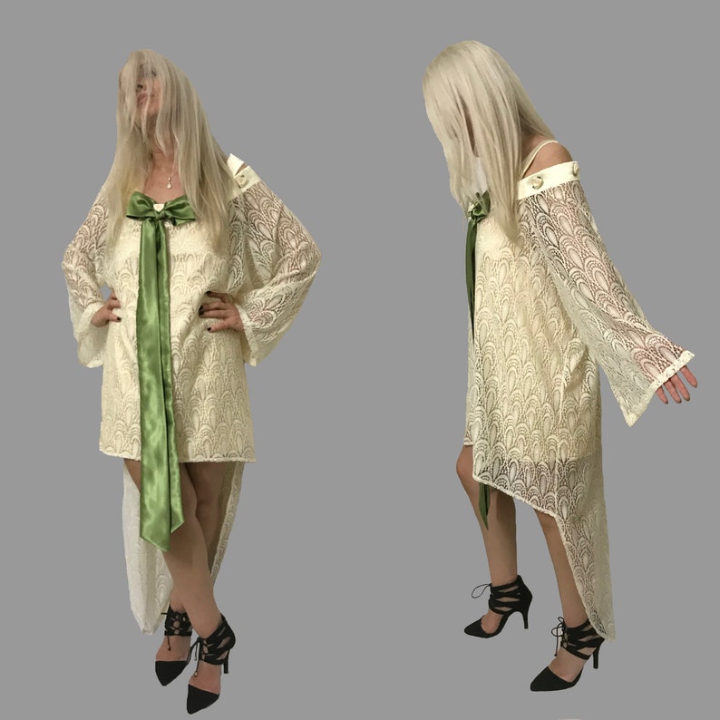 Ivory Off The Shoulder Lace Kimono Robe