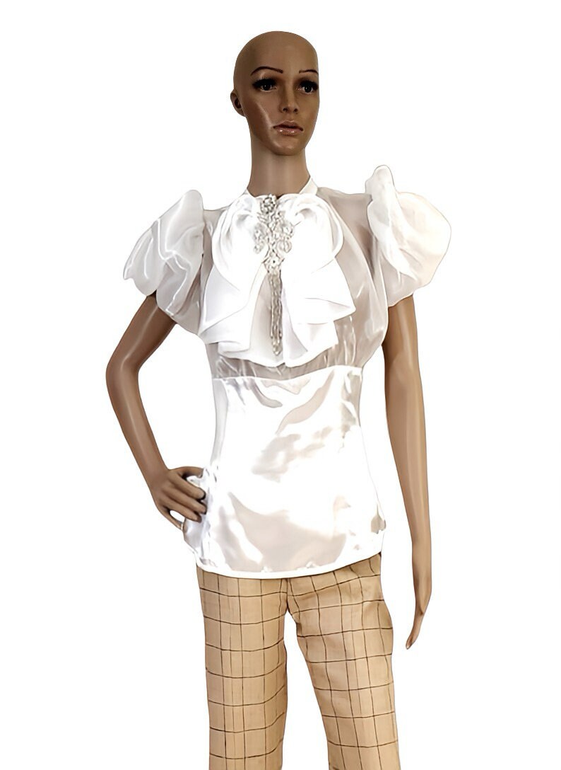 Frill Detail Satin& Chiffon Bow Twisted Blouse - Etsy