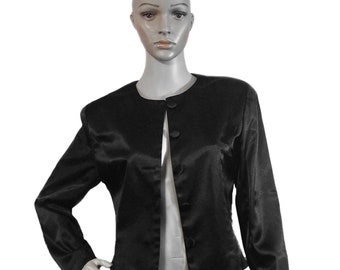 Collarless Silk Duches Satin Fitted Blazer