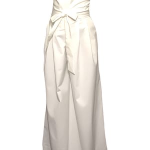 White high-rise cotton pleated pants with functional pockets in sizes XS S M L XL 2XL 3XL
