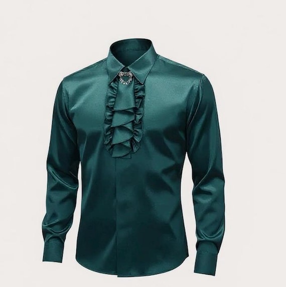 dark emerald green dress shirt Men's Luxury Satin Ruffle Front (Refer to size chart) Finish:BEL Long sleeve DapperFam Sequin Maxi Dress: Sexy