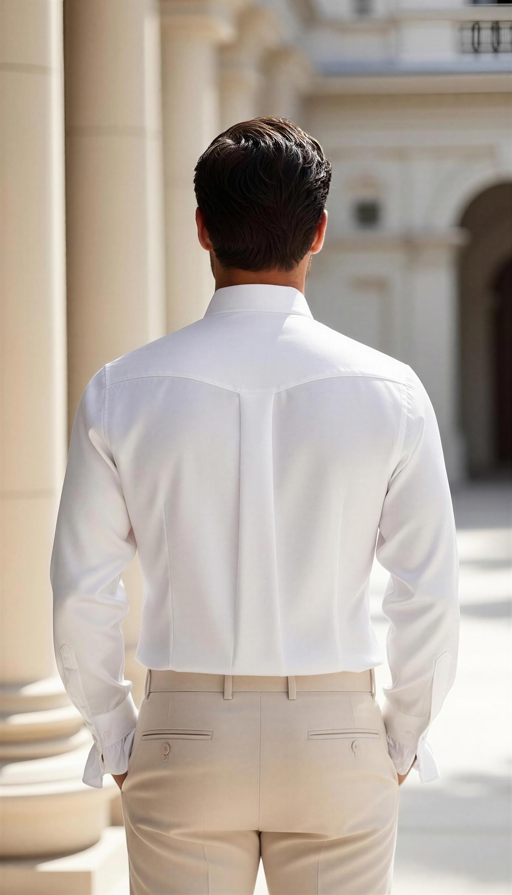 Men's White Satin Ruffle Tuxedo Shirt With Bishop Sleeves and