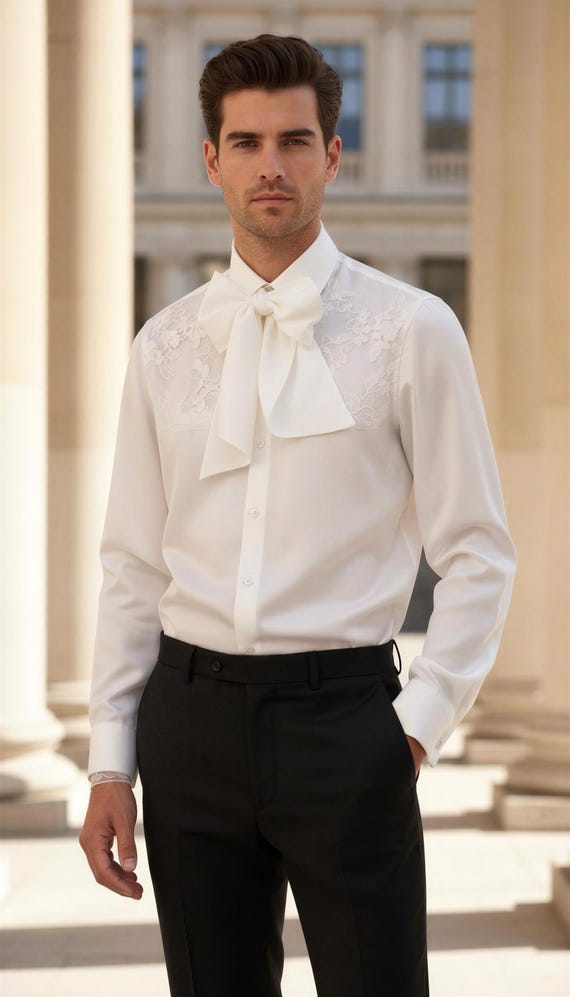 men's lace dress shirt Lace Details Men's Dressy Shirt