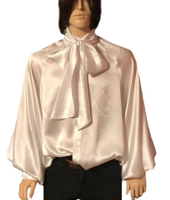Men/'s Band Collar Silk Charmeuse Raglan Sleeve Shirt