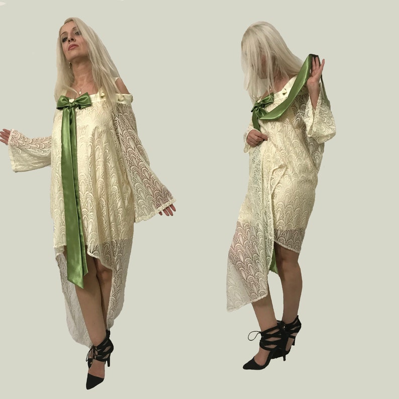 Ivory Off The Shoulder Lace Kimono Robe