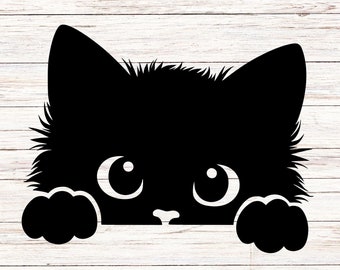 Peeking Black Cat Decal | Car Window Decal | Cute Car Decal | Cat Mom Decal | Holographic Car Decal | Black Cat Decal | Custom Cat Decal