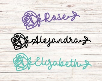 Rose Style Name Decal | Custom Flower Name Decal | Name Sticker | Personalized Name Decal | Solid Colors Name Decals | Custom Name Sticker