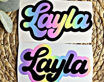 Custom Pastel Rainbow Name Decal | Name Sticker | Custom Name Decal | Name Decal for Water Bottle | Tumbler Decal  | Lisa Frank Inspired