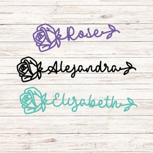 Rose Style Name Decal | Custom Flower Name Decal | Name Sticker | Personalized Name Decal | Solid Colors Name Decals | Custom Name Sticker