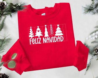 Feliz Navidad Sweater | Holiday Sweatshirt | Navidad Sweater Weather | Christmas Tree Sweater | Sweaters for Women | Gifts for her