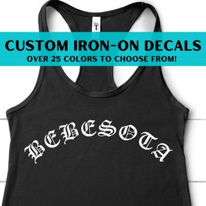 Old English Iron-on Curve Decal | Glitter Name Decal | Personalized Heat Transfer Decal | Custom Iron-on Decal | Heat Transfer Decal