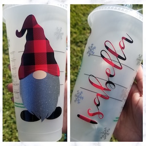 Buffalo Plaid Gnome Starbucks Cold Cup / Gnome Starbucks Cold Cup / Natale Gnome Starbucks Cup
