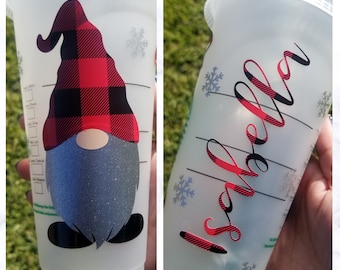 Buffalo Plaid Gnome Starbucks Cold Cup | Gnome Starbucks Cold Cup | Christmas Gnome Starbucks Cup