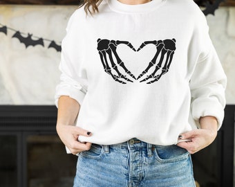 Skelett Pullover | Skelett Hände Sweatshirt | Süßer Halloween Pullover | Herbstpullover | Pullover Wetter | Happy Halloween Sweatshirt