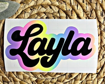 Custom Rainbow Name | Name Decal | Name Sticker | Custom Name Decal | Name Decal for Water Bottle | Tumbler Decal  | Lisa Frank Inspired