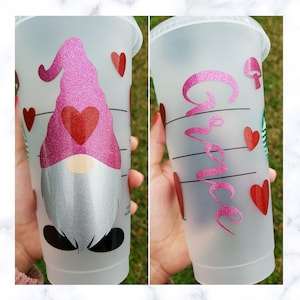 Glitter Gnome Starbucks Cold Cup / Gnome Starbucks Cold Cup / Valentine Gnome Starbucks Cup