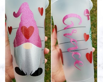 Glitter Gnome Starbucks Cold Cup | Gnome Starbucks Cold Cup | Valentine Gnome Starbucks Cup