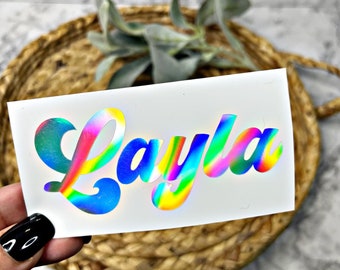 Rainbow Holographic Custom Name Decal | Name Sticker | Personalized Name Decal | Chrome Name Decal