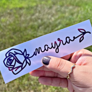 Rose Custom Name Decal | Flower Name Sticker | Personalized Rose Name Decal | Glitter Name Decals | Holographic Name Decal