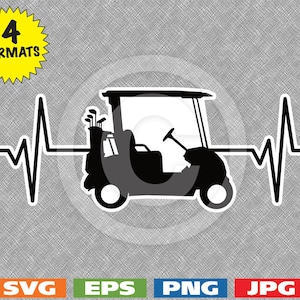 ハートビート - ゴルフクラブ付きゴルフカートの画像 - svg カットファイル PLUS eps/ベクター、jpg、png - 300dpi