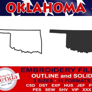 OKLAHOMA Machine Embroidery Files - Outline and Solid-  3 Sizes, 11 Popular Formats