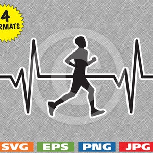 Heartbeat - Running Man Image - svg cutting file PLUS eps/vector, jpg, png - 300dpi