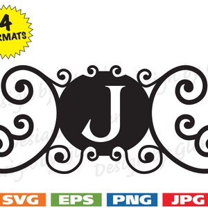 Hierro forjado buscando marco con la letra J - archivos de svg corte más vector eps, jpg, png - 300dpi