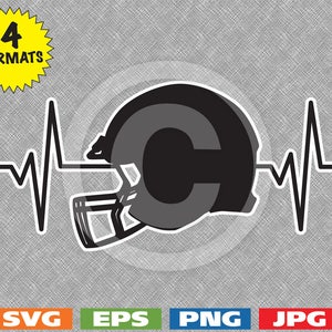 Heartbeat - Football Helmet Image - svg cutting file PLUS eps/vector, jpg, png - 300dpi