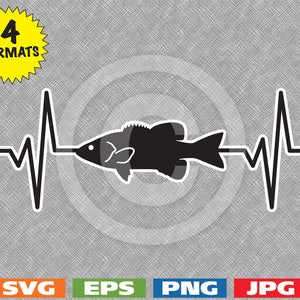 Heartbeat - Smallmouth Bass Image - svg cutting file PLUS eps/vector, jpg, png - 300dpi