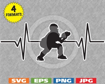 Heartbeat - Youth Baseball / Softball Catcher Image - svg cutting file PLUS eps/vector, jpg, png - 300dpi