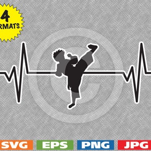 Heartbeat - Martial Arts Karate Kick Image - svg cutting file PLUS eps/vector, jpg, png - 300dpi