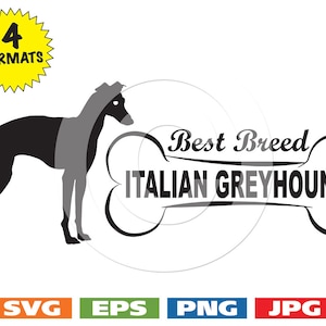 Italian Greyhound "Best Breed" with Bone - svg cutting files PLUS eps/vector, jpg, png - 300dpi