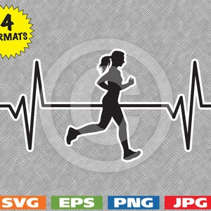 Heartbeat - Woman Jogger Image - svg cutting file PLUS eps/vector, jpg, png - 300dpi