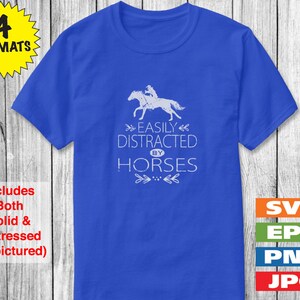 Easily Distracted by Horses T-Shirt Design with Cowgirl on Horseback – svg, eps, png and jpg formats
