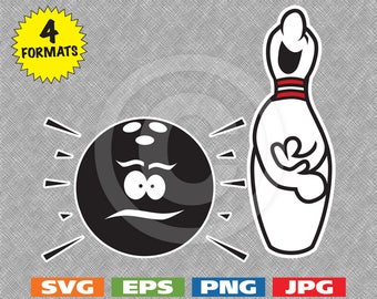 Bowling Pin Laughing at Frustrated Ball - svg cutting file PLUS eps/vector, jpg, png - 300dpi