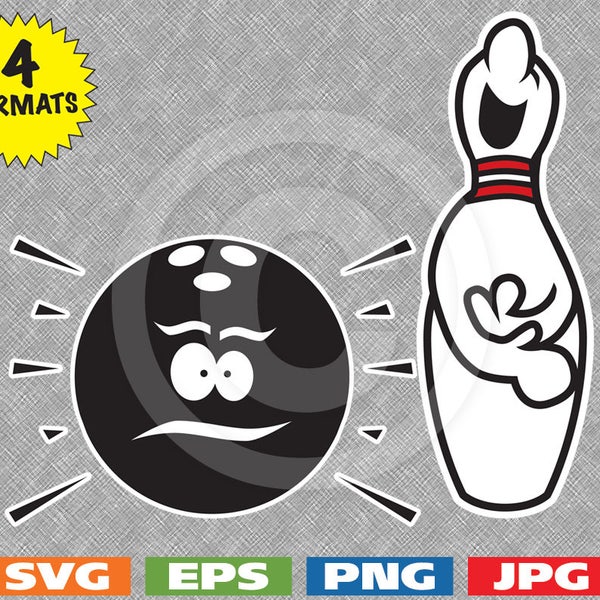 Bowling Pin Laughing at Frustrated Ball - svg cutting file PLUS eps/vector, jpg, png - 300dpi