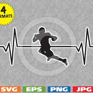 Heartbeat - Football Player Running With Football Image - svg cutting file PLUS eps/vector, jpg, png - 300dpi