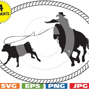 Oval Rope Border with Calf Roping Clip Art Image - svg cutting file PLUS eps/vector, jpg, png