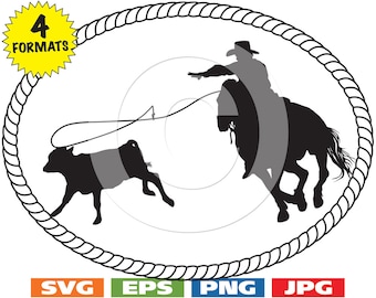 Oval Rope Border with Calf Roping Clip Art Image - svg cutting file PLUS eps/vector, jpg, png