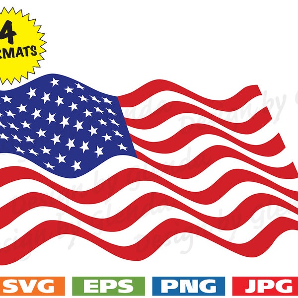 Red, White and Blue Waving US Flag - svg cutting files PLUS eps/vector, jpg, png - 300dpi