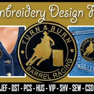 INSTANT DOWNLOAD - Rodeo Fass Racing Iron-On/Sew-On 3" Patch - Maschine Stickerei Dateien - 10 beliebte Formate
