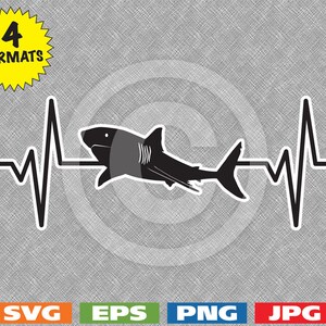 Heartbeat - Great White Shark Image - svg cutting file PLUS eps/vector, jpg, png - 300dpi