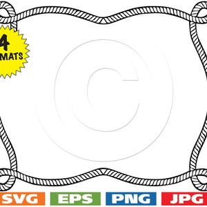 May include: A black and white rope frame with a knot at each corner. The frame is empty and ready for a photo or other design.